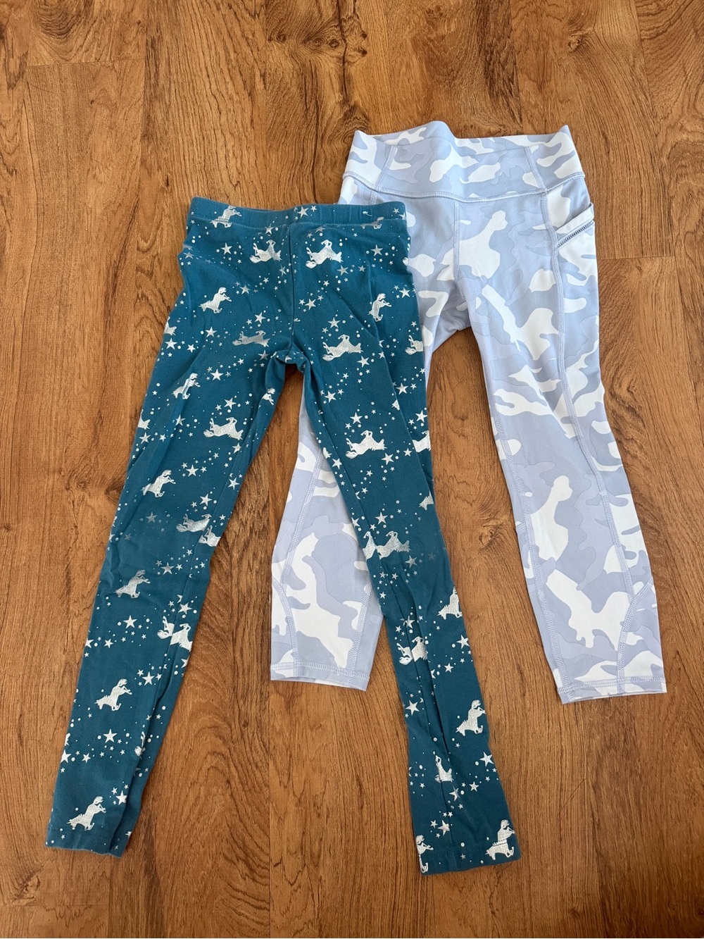[BUNDLE OF 2] Girls' Unicorn Print & Camouflage Leggings - Teal & Light Gray